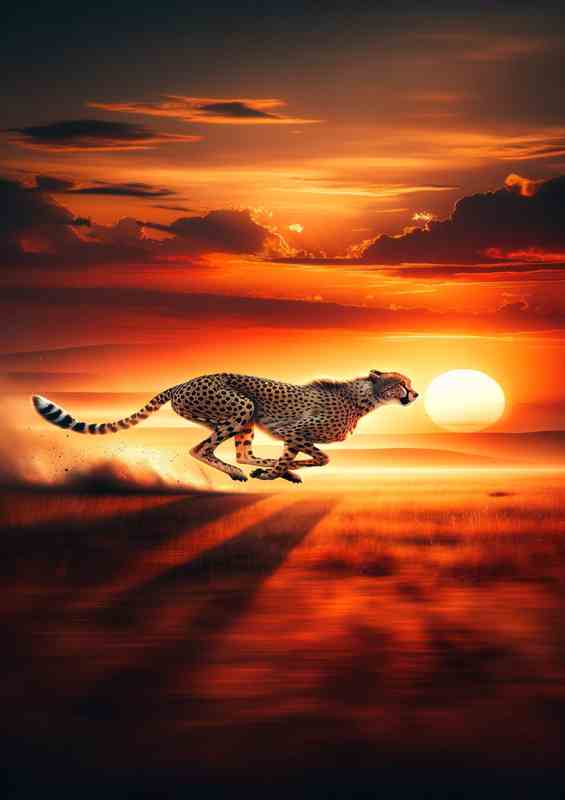 Sunset Mirage Cheetahs Savanna Sprint | Metal Poster