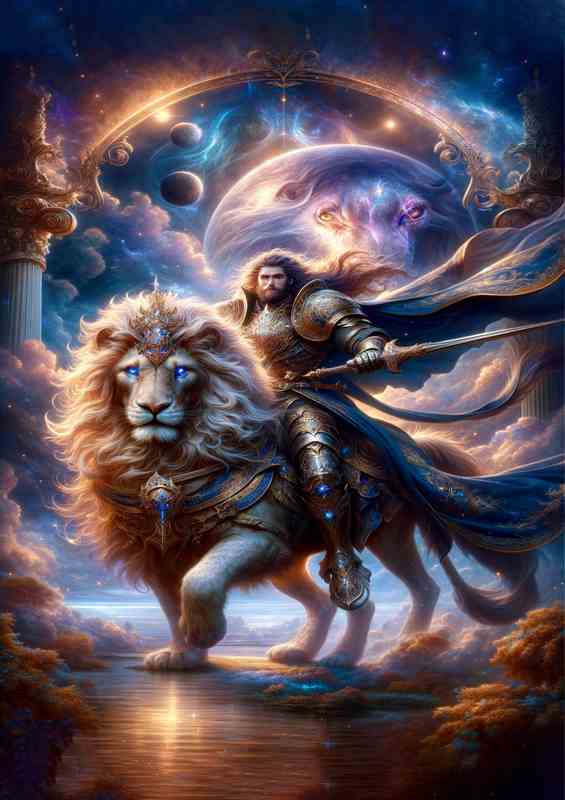 Valiant Knight Mounted on Celestial Lion | Metal Poster