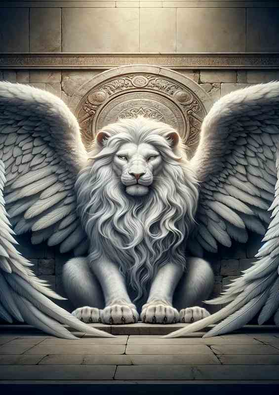 Mythical White Winged Lion | Metal Poster