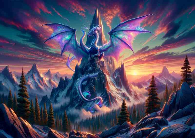 Mystical Dragons Peak with iridescent scales | Metal Poster