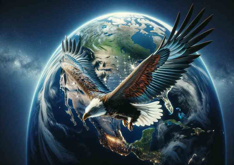 Orbital Eagle Soaring Past Earth | Metal Poster