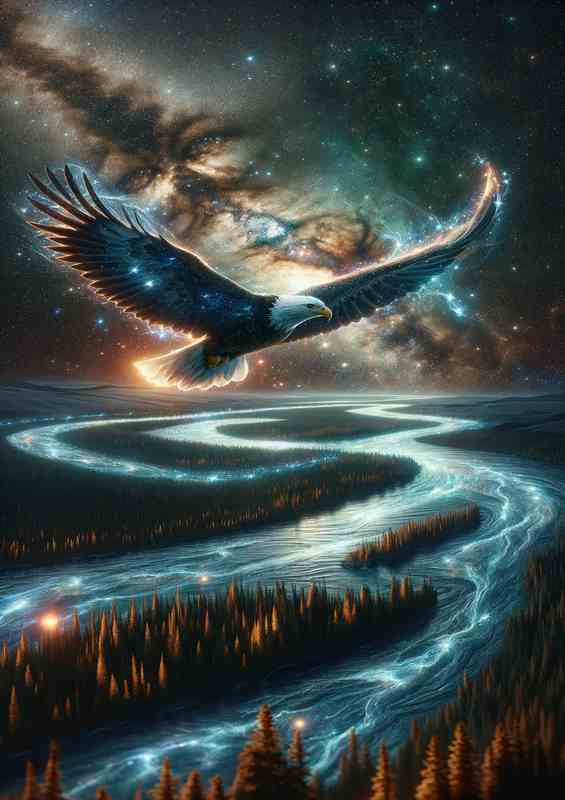 Cosmic River Eagle Metal Poster