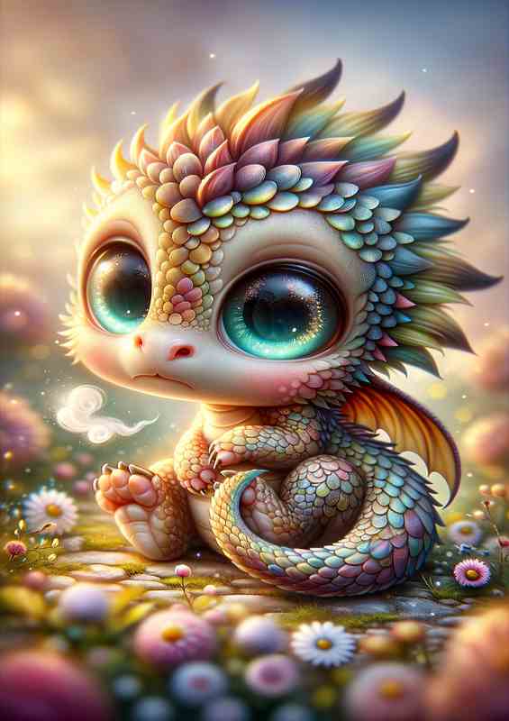 Adorable Baby Dragon with Sparkling Eyes | Metal Poster