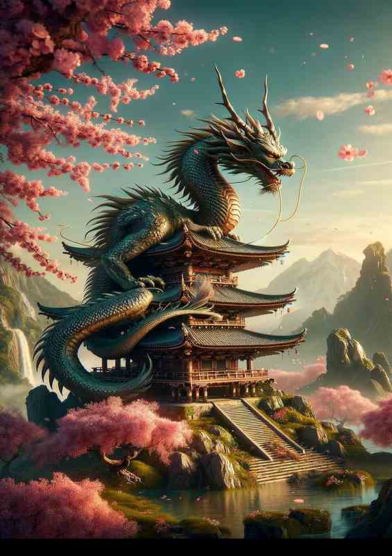 Guardian Dragon Pagoda Metal Poster