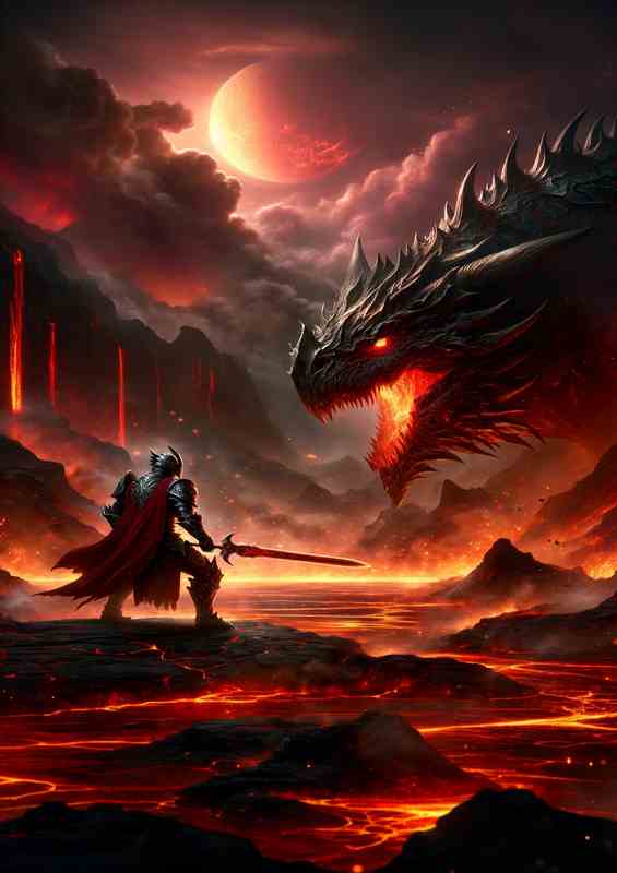 Ancient Protector Mythic Beast and Black Dragon | Metal Poster