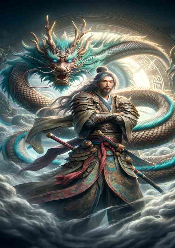 Ancient Warrior with Mythical Dragon Spirit | Metal Poster
