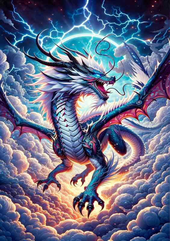 Anime Style Dragon Ascending Through the Clouds | Metal Poster
