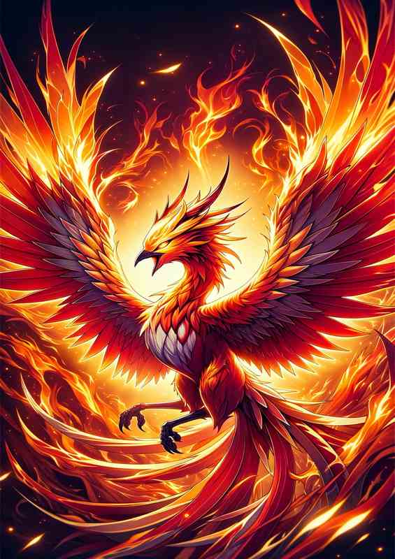Anime Style Phoenix in Fiery Rebirth | Metal Poster