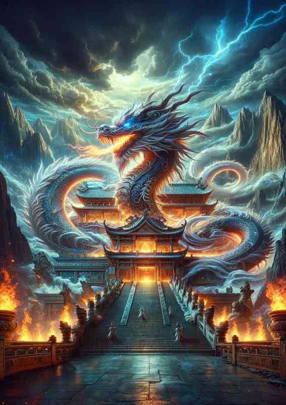Celestial Temple Dragon Metal Poster