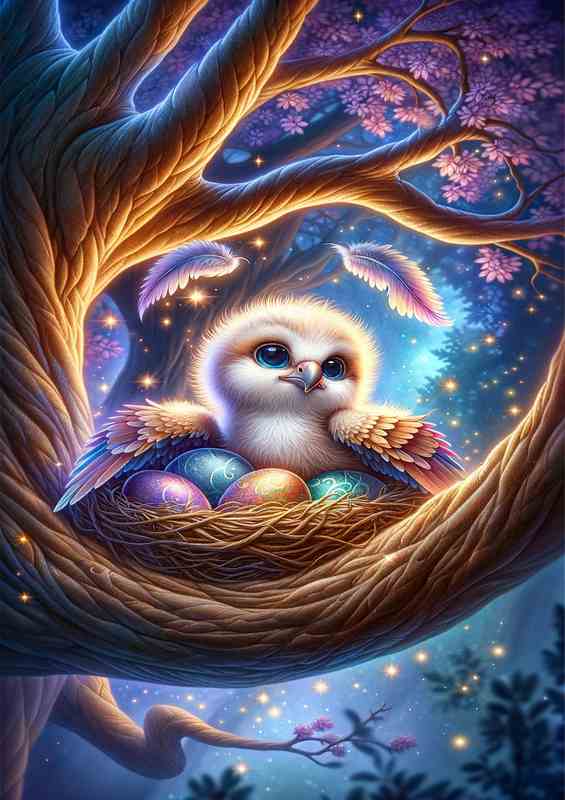 Charming Baby Griffin in a Mystical Nest | Metal Poster
