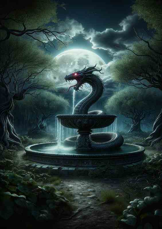 Gothic Serpent in the center of a gothic fountain | Metal Poster