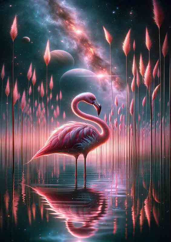 Cosmic Flamingo Metal Poster