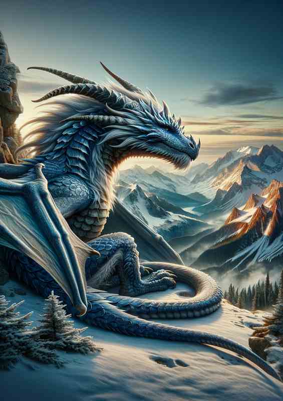 Majestic Alpine Dragon Aerie Snow | Metal Poster