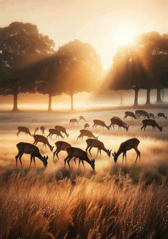 Deer's Morning Graze Metal Poster