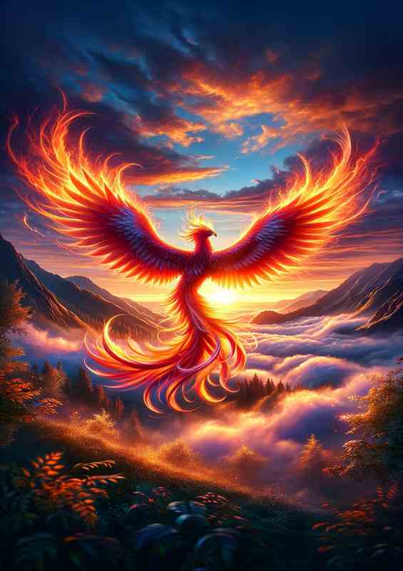 Majestic Phoenix Dawn The mythical birds feathers | Metal Poster
