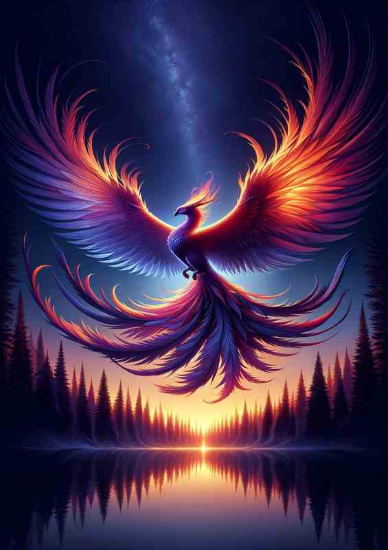 Mystic Phoenix Twilight Resurgence in mid flight | Metal Poster