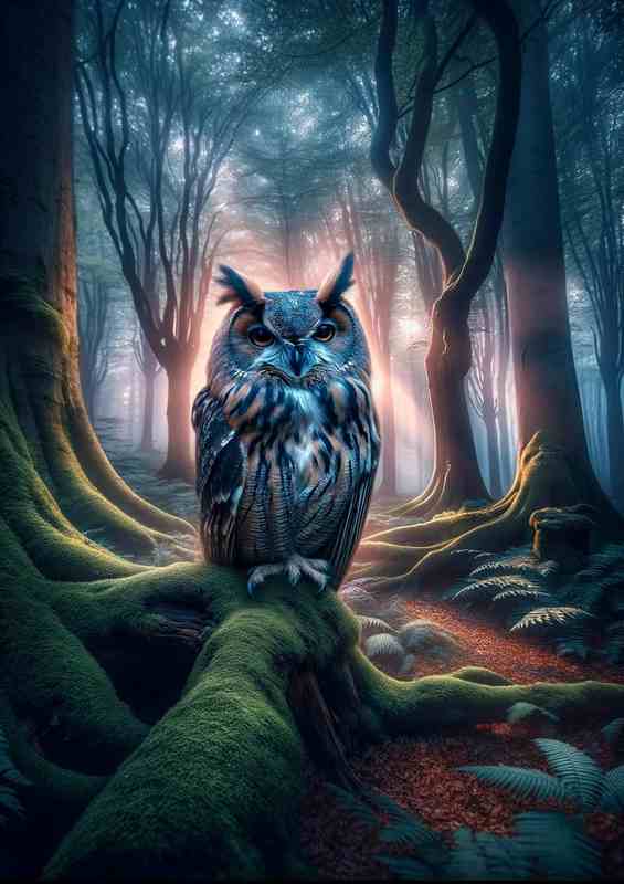 Mystical Owl Forest Watcher in an ancient forest | Metal Poster