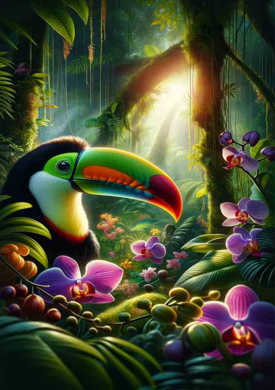 Rainforest Canopy A Toucan Among Orchids | Metal Poster