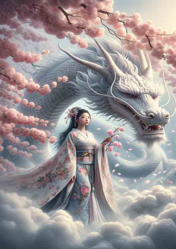 Serenade of Sakura Dragon and Maiden Artwork | Metal Poster
