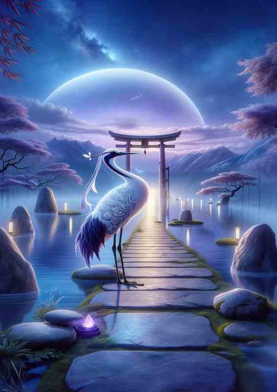 Zen Garden Serene Crane Spirit Metal Poster