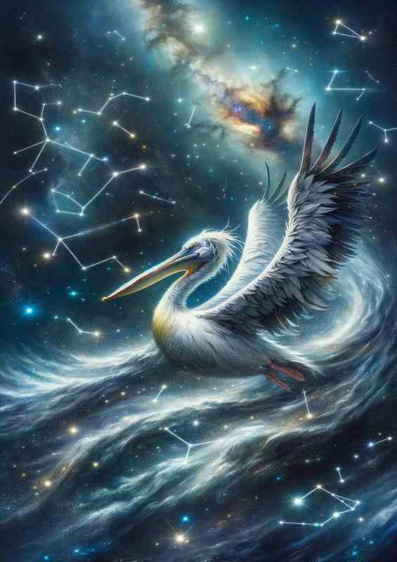 Starry Pelican Drifting on a Cosmic Current | Metal Poster