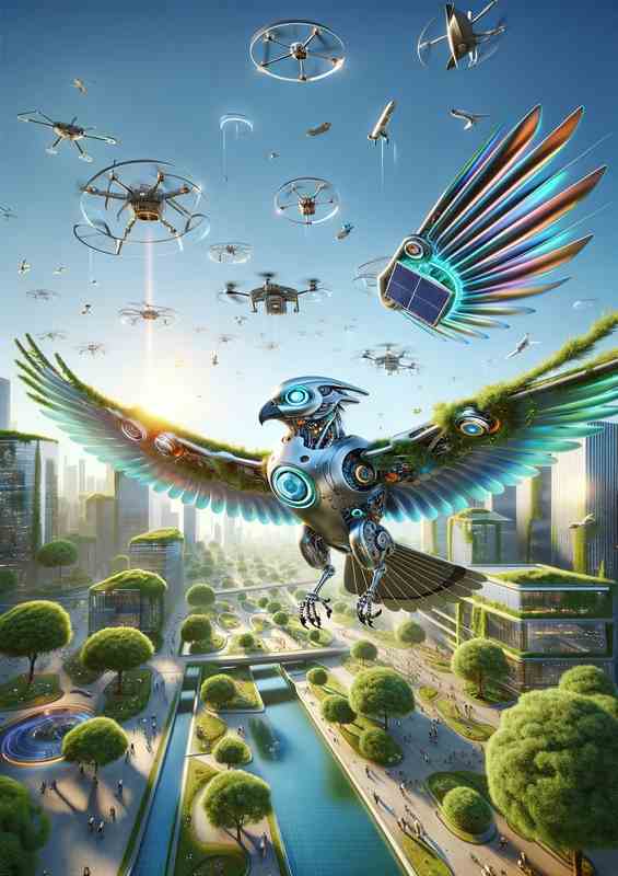 Technological Avian Ally Skyward Companion of Tomorrow | Metal Poster