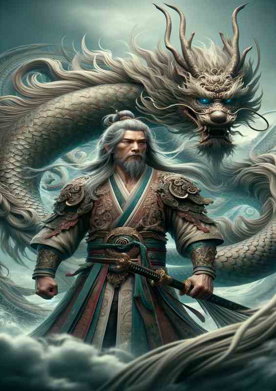 Warrior with Mythical Dragon Spirit | Metal Poster
