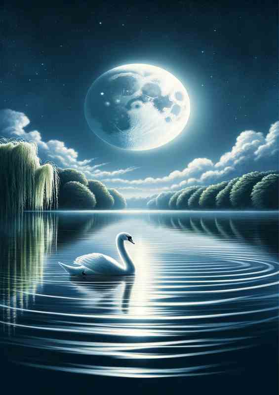 Moonlit Swan Metal Poster