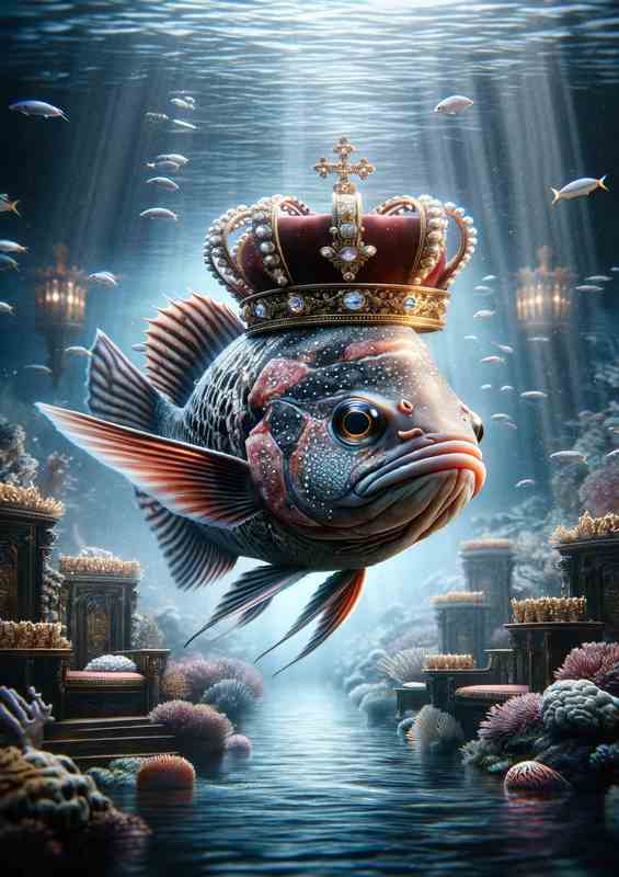 Aristocratic Fish Monarch in Royal Crown | Metal Poster