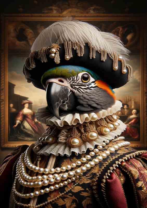 Aristocratic Parrot in Renaissance Noble Attire | Metal Poster