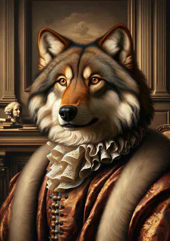 Aristocratic Wolf Baron in Silk Robe | Metal Poster