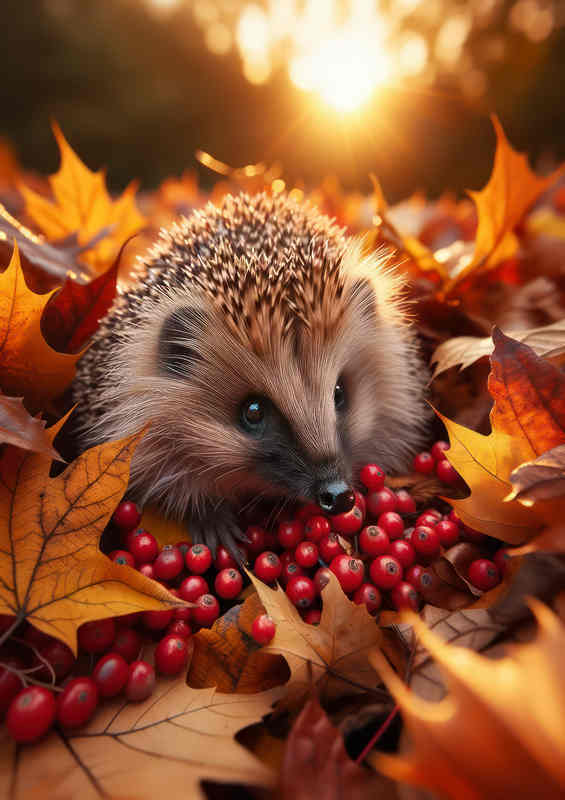 Autumn Forage Hedgehog Metal Poster