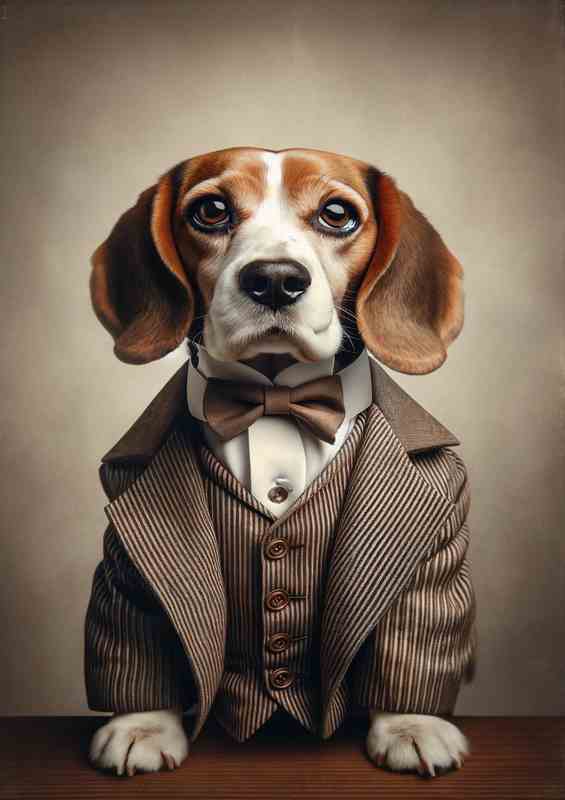 Beagle in Victorian Gentleman Outfit | Metal Poster