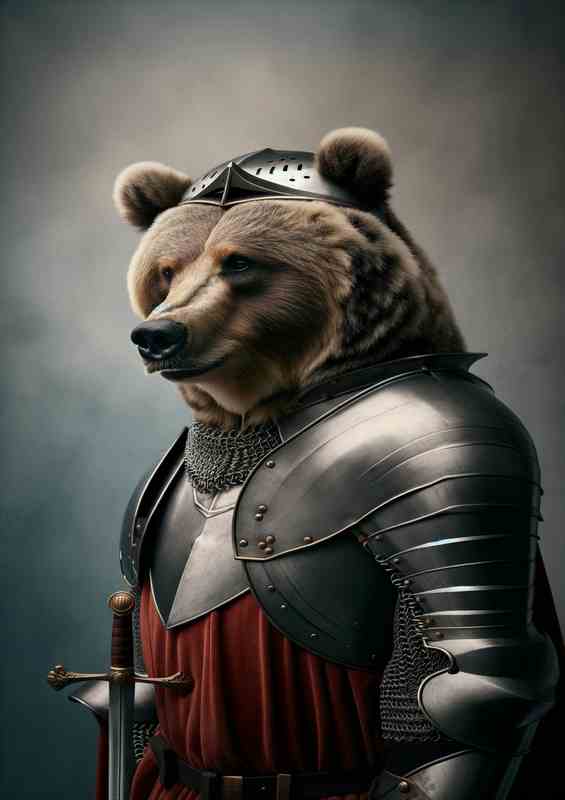 Bear in Medieval Knight Attire | Metal Poster