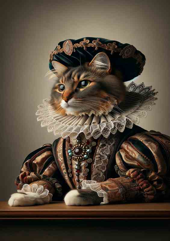 Cat Aristocrat in Regal Renaissance Attire | Metal Poster