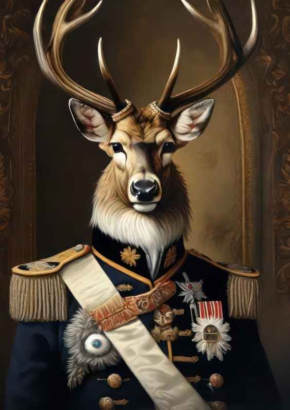 Distinguished Deer Admiral in Uniform | Metal Poster