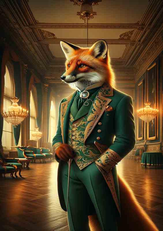 Regal Fox in Green Victorian Frock | Metal Poster