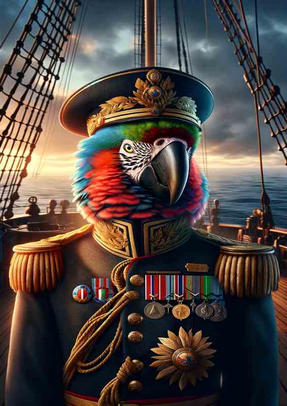 Distinguished Parrot Admiral in Naval Uniform | Metal Poster