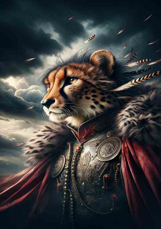 Dramatic Cheetah General in War Regalia - | Metal Poster