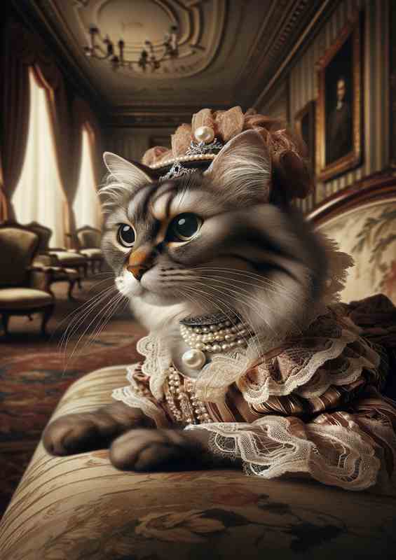 Elegant Cat Duchess in Victorian Dress | Metal Poster