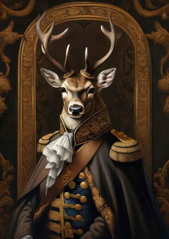 Elegant Deer Aristocrat in Vintage Attire | Metal Poster