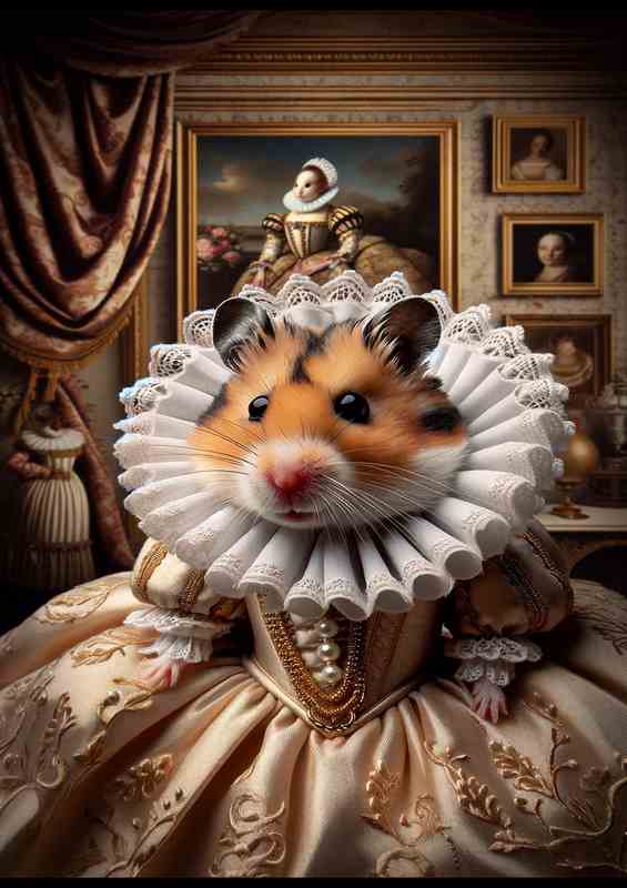 Elegant Hamster in Regal Elizabethan Dress | Metal Poster
