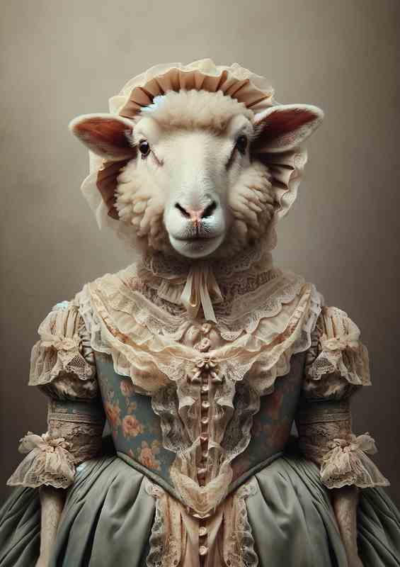 Elegant Sheep in Victorian Dress | Metal Poster