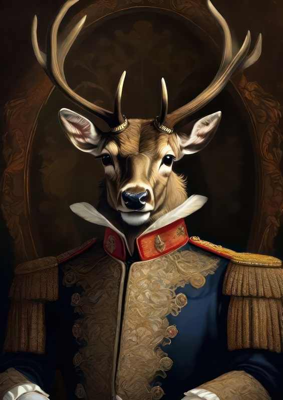 Elegant stag in Uniform in a photoshoot | Metal Poster