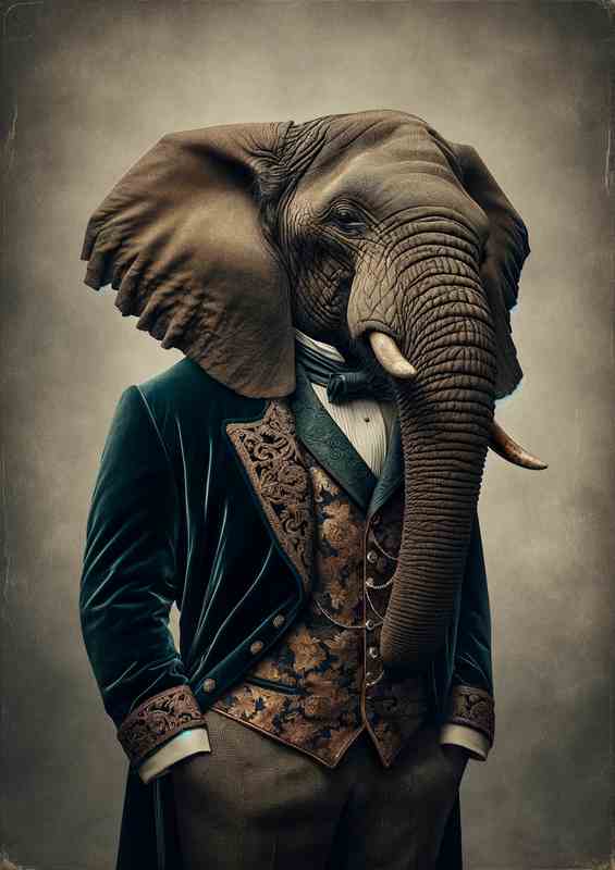 Elephant in Victorian Aristocrat Attire | Metal Poster