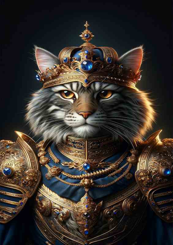 Feline Monarch in Ornate Armor | Metal Poster
