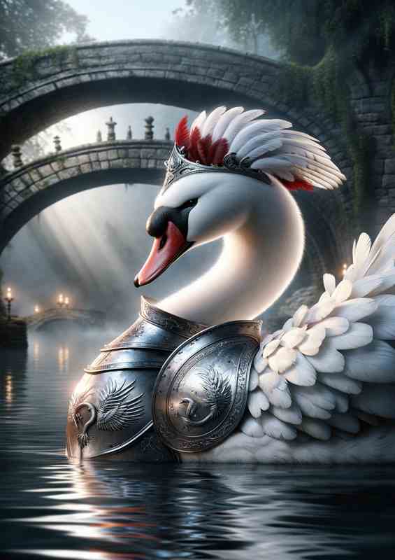 Gallant Swan Knight in Silver Armor | Metal Poster