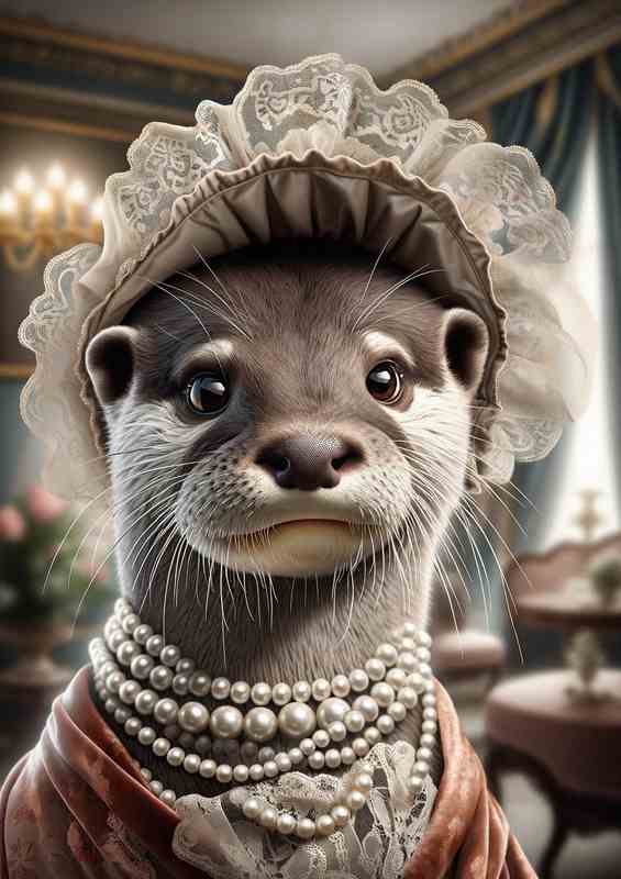Genteel Otter Duchess in Lace Bonnet | Metal Poster