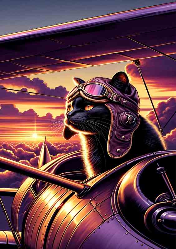 Golden Hour Aviator Cat Metal Poster