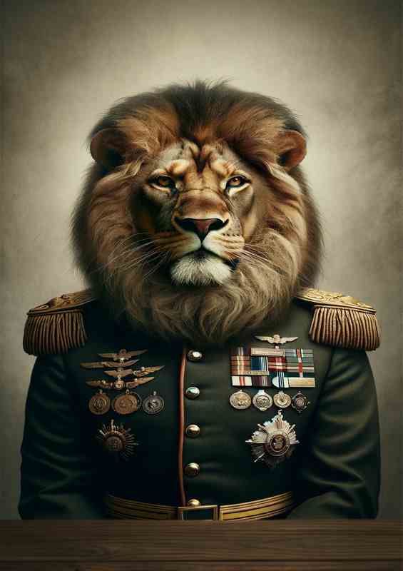 Lion General in Military Uniform | Metal Poster